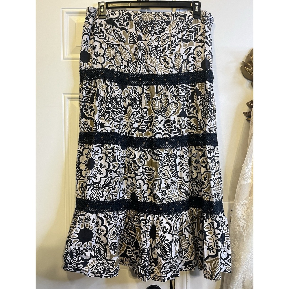 Y2K Bobbie Brooks S Cotton Tiered Boho Maxi Skirt Crochet Earthy Cottagecore